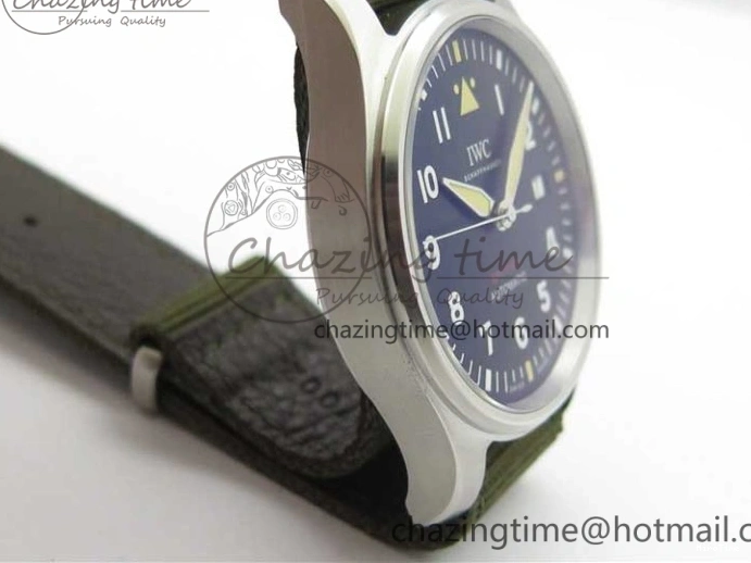 MIROTIME 0325 Fashionable Pilot IW326801 SS MK 1:1 Best Edition Black Dial on Green Nylon Strap MIYOTA 7122